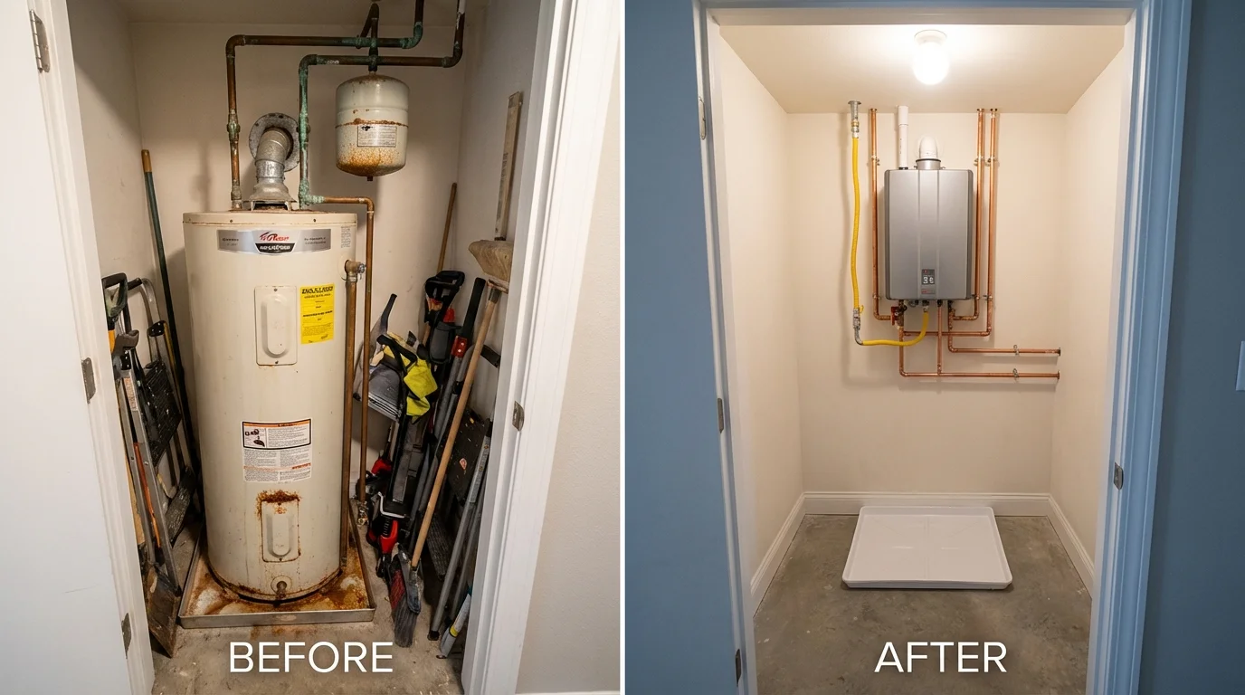Tank water heater versus wall-mounted tankless unit comparison for Drexel, NC homeowners